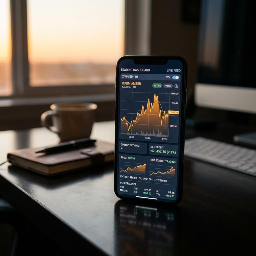 Kespylo Uqvren Handels-Dashboard auf modernem Smartphone
